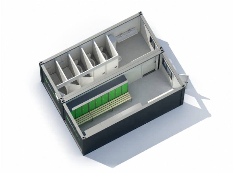 visuel 3D d'un bloc sanitaire vestiaire à partir d'un bungalow modulaire